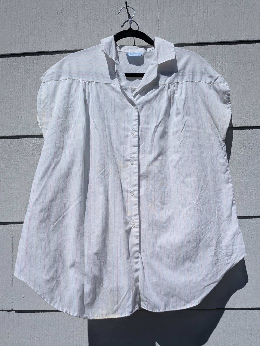 Women's Lightweight White Button-Up Blouse with Subtle Stripes